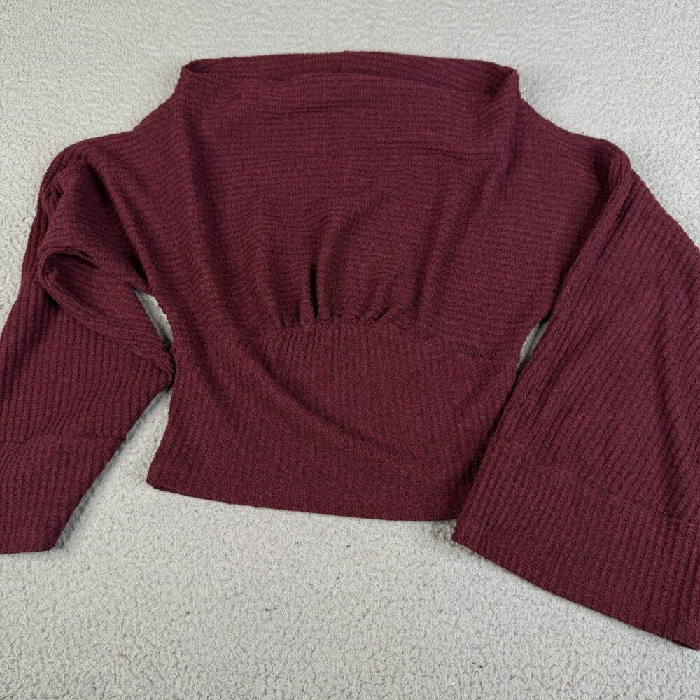 WE THE FREE Thermal Top Womens XS Ribbed Waffle Knit Cropped Bell Long Sleeve